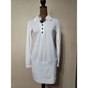 Ocean Drive Women’s White Long Sleeve Polo Shift Mini Dress Button Accent Sz S